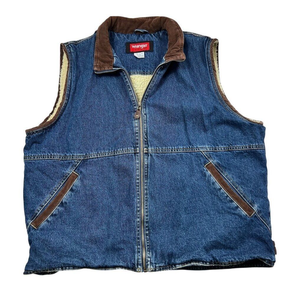 Wrangler Men's Hero Denim Sherpa Vest Indigo Blue Corduroy Collar Size XL
